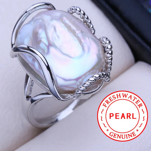 Mermaid's Dream Baroque Pearl Ring  silver in box-pearl ring-sterling silver pearl ring-shell ring-shell jewelry