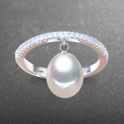 shell ring-silver pearl ring-cocktail ring-shell jewerly-seashell jewelry-silver pearl and zirkon ring