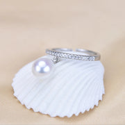 shell ring-silver pearl ring-cocktail ring-shell jewerly-seashell jewelry-silver pearl and zirkon ring