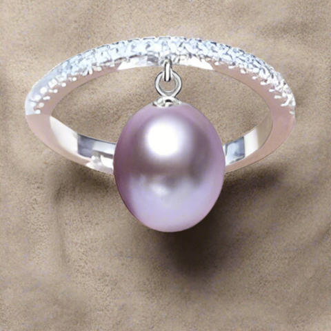 shell ring-silver pearl ring-cocktail ring-shell jewerly-seashell jewelry-silver pearl and zirkon ring