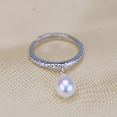 shell ring-silver pearl ring-cocktail ring-shell jewerly-seashell jewelry-silver pearl and zirkon ring