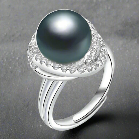 Pearl Ring-chic silver ring-925 sterling silver ring-pearl ring-zircon halo pearl ring