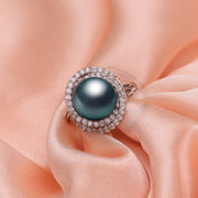 Pearl Ring-chic silver ring-925 sterling silver ring-pearl ring-zircon halo pearl ring