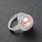 Pearl Ring-chic silver ring-925 sterling silver ring-pearl ring-zircon halo pearl ring