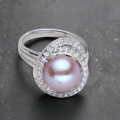 Pearl Ring-chic silver ring-925 sterling silver ring-pearl ring-zircon halo pearl ring