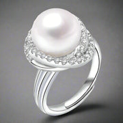 Pearl Ring-chic silver ring-925 sterling silver ring-pearl ring-zircon halo pearl ring