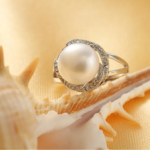 pearl ring-silver pearl ring-conch with pearl ring