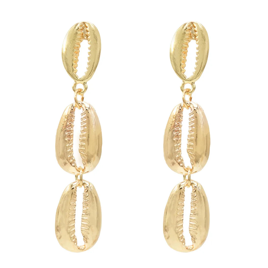 Triple Cowrie Cascade Earrings