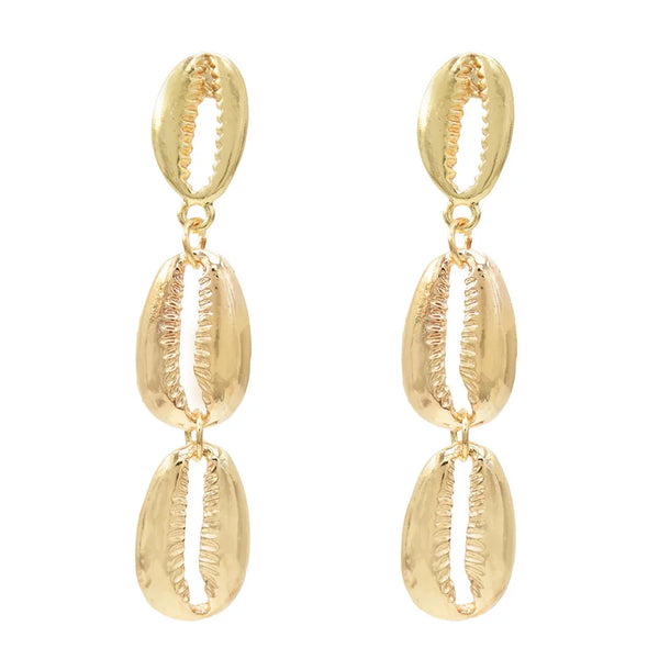 Triple Cowrie Cascade Earrings