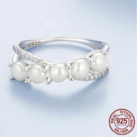 SIlver pearl ring-shell ring-silver ring pearl ring-shell jewelry