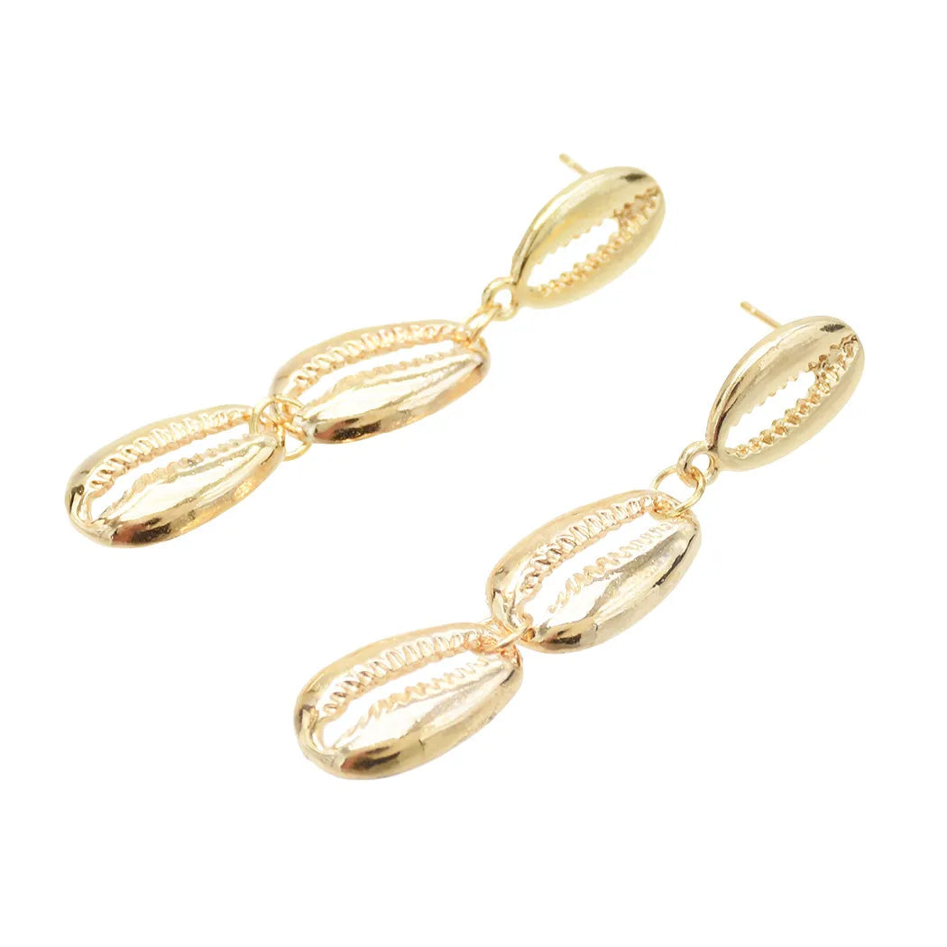 Triple Cowrie Cascade Earrings