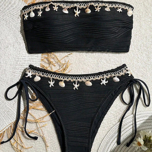 Shell-Adorned Bandeau Bikini Set