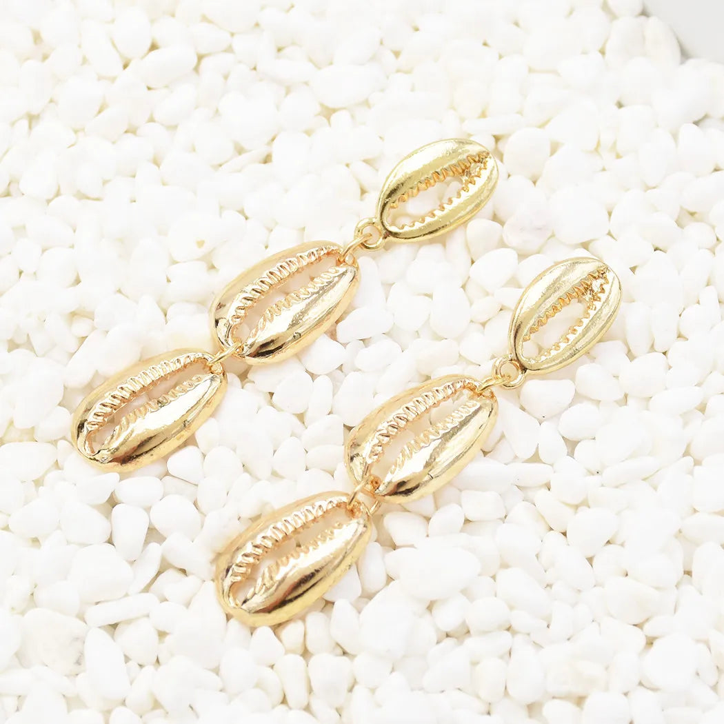 Triple Cowrie Cascade Earrings