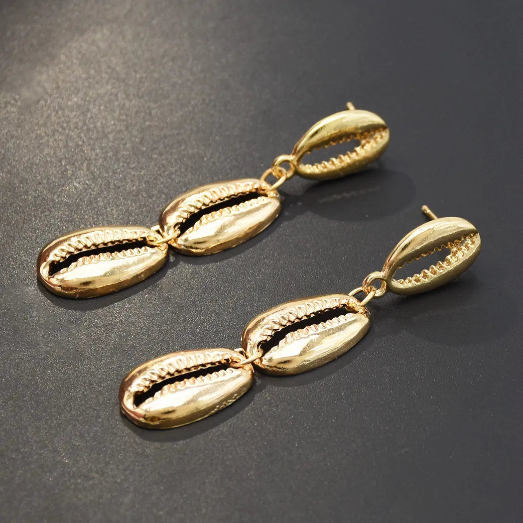 Triple Cowrie Cascade Earrings