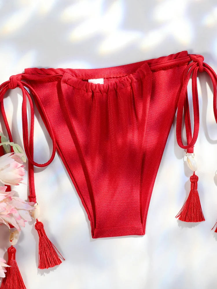Sexy Shell Tassel Micro Bikini Set with Adjustable Triangle Top