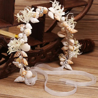 Shell Headband For Bride - Shell Headbands - Gold-shell jewelry-boho chic style-wedding style-beach jewelry outfit