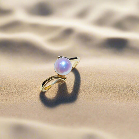 akoya pearl ring in sand-silver akoya pearl ring-925 sterling silver pearl ring