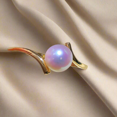 akoya pearl ring in sand-silver akoya pearl ring-925 sterling silver pearl ring