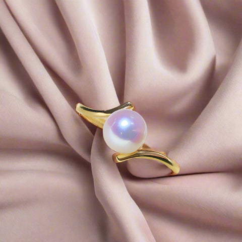 akoya pearl ring in sand-silver akoya pearl ring-925 sterling silver pearl ring