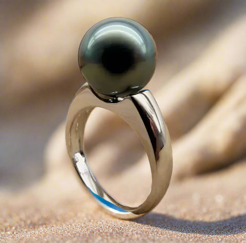 Pearl Ring-chic silver ring-925 sterling silver ring-pearl ring-black pearl ring