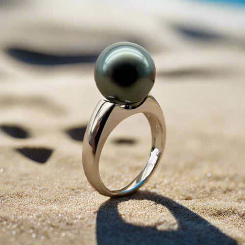 Pearl Ring-chic silver ring-925 sterling silver ring-pearl ring-black pearl ring