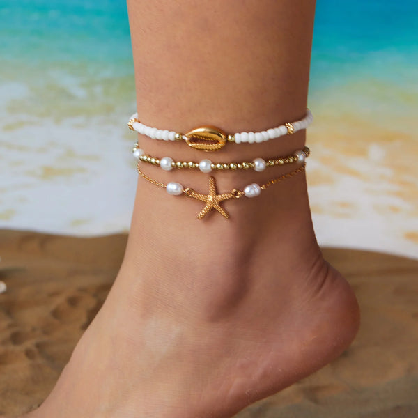 Starfish_Shell_Beaded_Anklet_Set-shell anklet-shell jewelry-boho style-beach outfit-boho chic style-bohemian jewelry