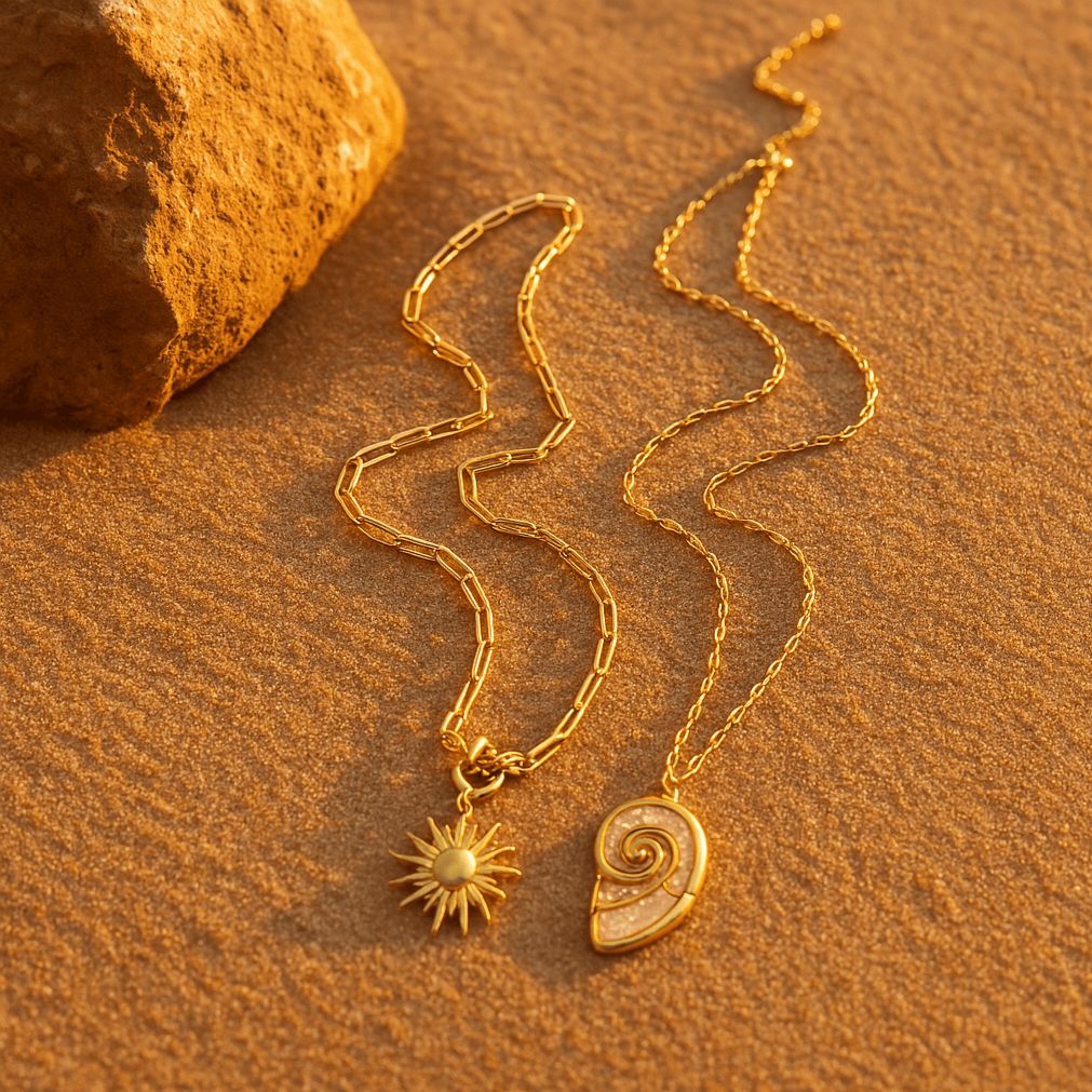 Harmony Sun & Nautilus Necklace | Waterproof 18K Gold | ShellVibe ...