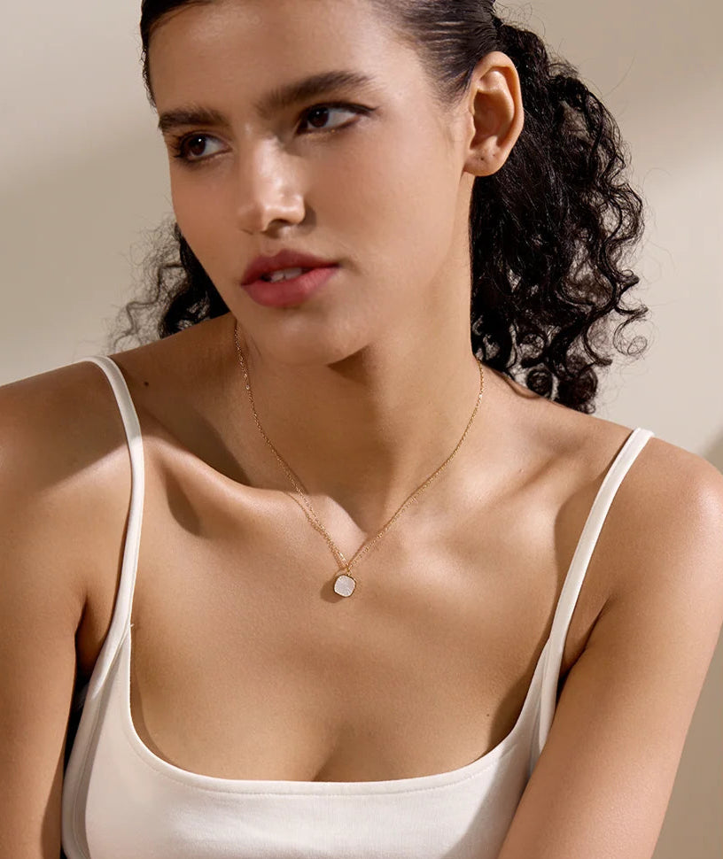 Sunbeam Square Shell Pendant Necklace-shell necklace-nacre pendant necklace-chaine necklace-gold necklace-shell jewelry