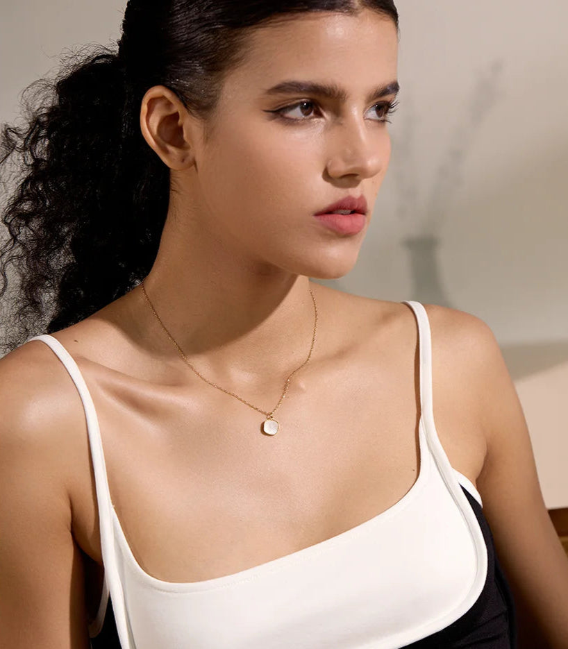 Sunbeam Square Shell Pendant Necklace-shell necklace-nacre pendant necklace-chaine necklace-gold necklace-shell jewelry