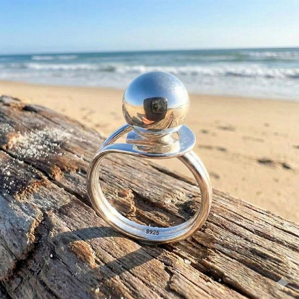 Lunar Orbit Ring | 925 Sterling Silver Sphere | ShellVibe – ShellVibe©