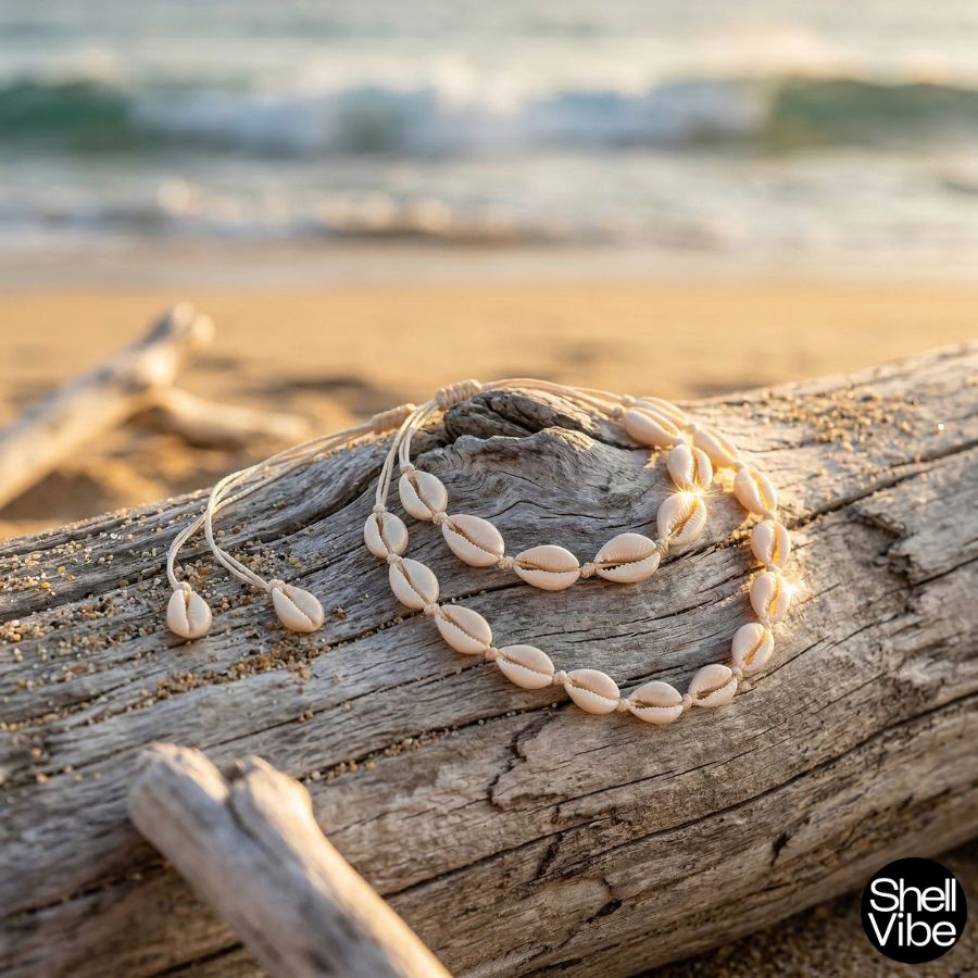 The Solstice Cowrie Set Necklace and Bracelet