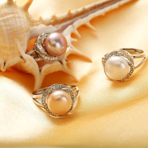 Ocean Blossom Pearl Ring with shell on orange tissue