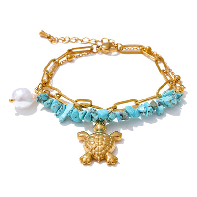 Turtle Charm Bracelet-shell bracelet-shell jewelry-turquoise bracelet-chain bracelet-beach style-bohemian jewelry-boho style