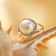 conch shell with yellow Ocean blossom pearl ring-sterling silver pearl ring-silver pearl ring