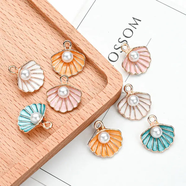 Alloy Enamel Shell Charm-pearl charms--Shell Charms-shell jewelry-shell pendants-boho chic style-bohemian jewelry-beach outfit jewelry