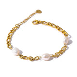 Baroque Pearl Chain Bracelet--pearl bracelet-shell bracelet-shell jewelry-wedding bracelet-gold chain pearl bracelet-wedding bracelet