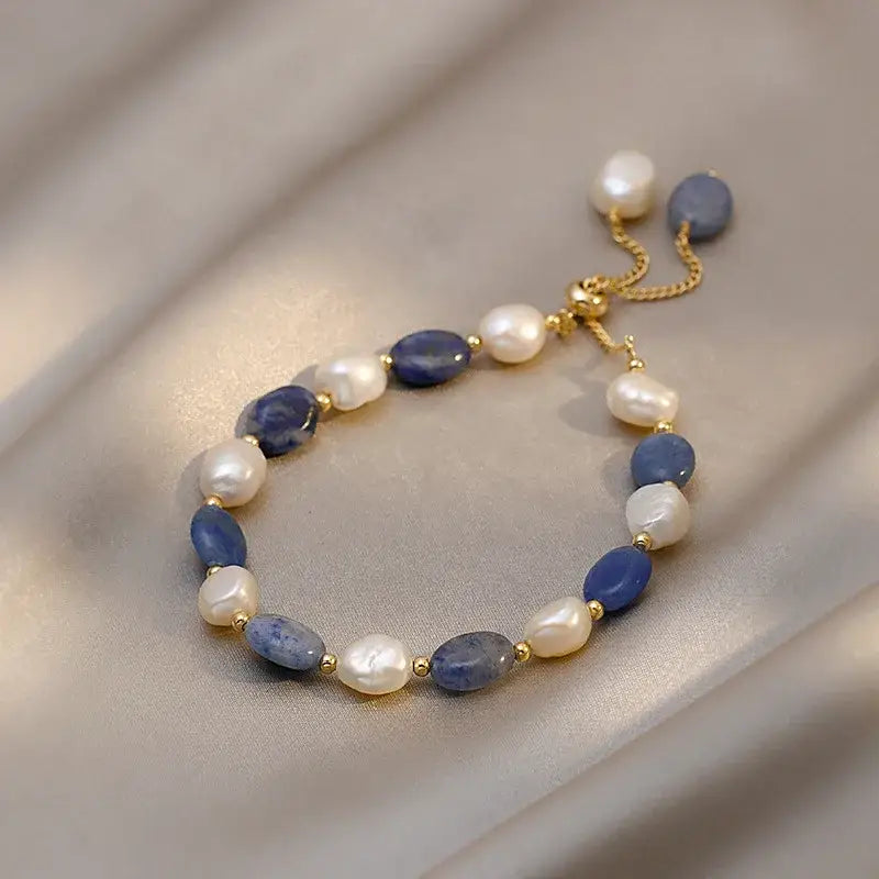 Blue Jade & Pearl Bracelet