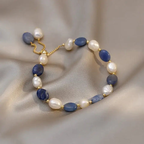 Blue Jade & Pearl Bracelet