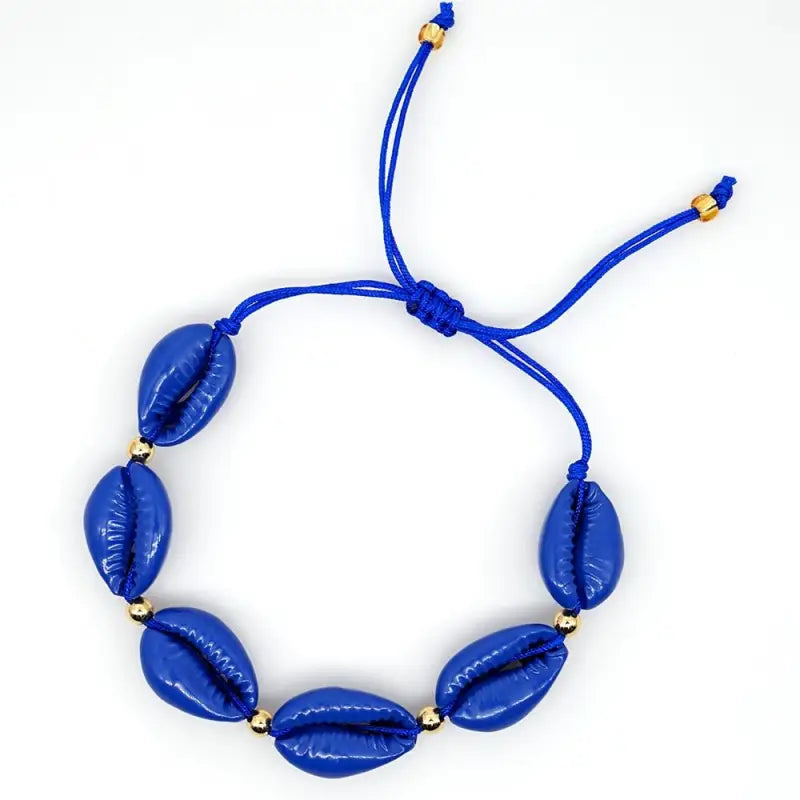 Blue Seashell Bracelet with Cord - Deep