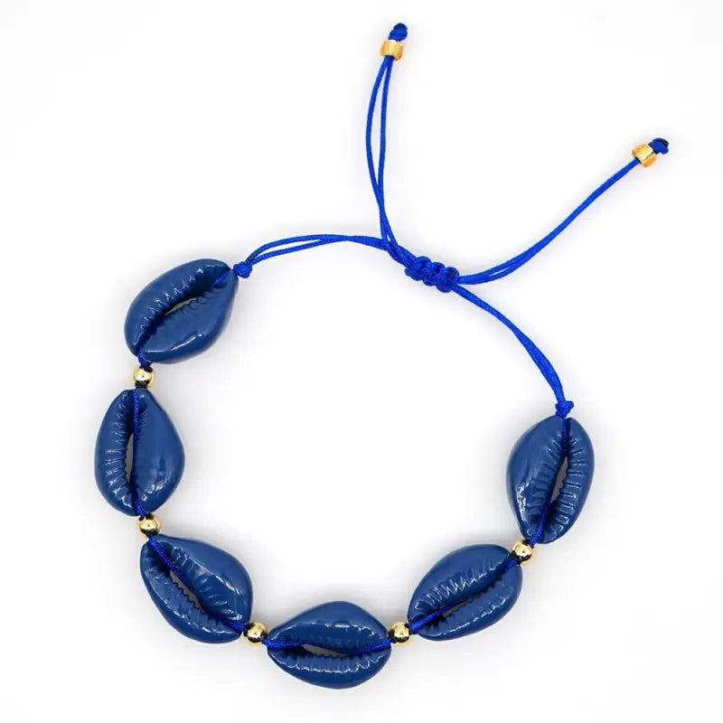 Blue Seashell Bracelet with Cord - Midnight