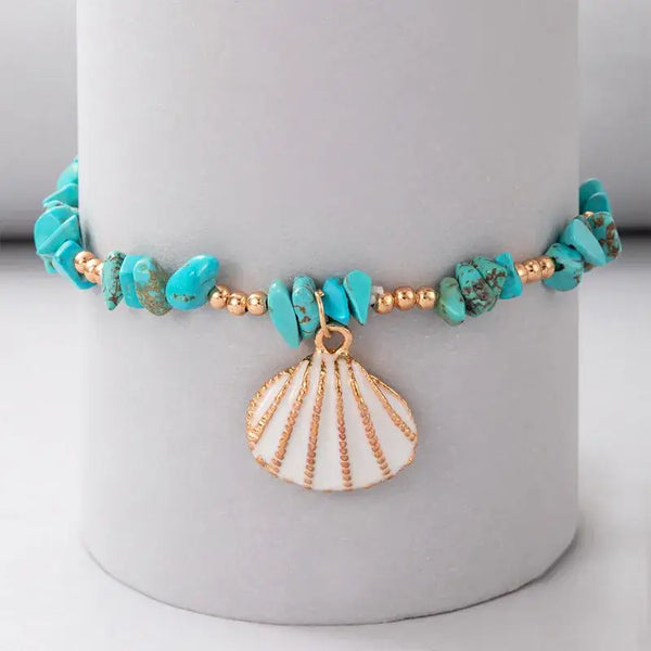 Boho Shell Beaded Bracelets-turquoise bracelets-shell bracelets-scalop shell bracelets-shell jewelry