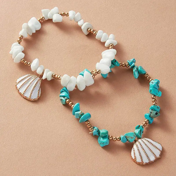 Boho Shell Beaded Bracelets-turquoise bracelets-shell bracelets-scalop shell bracelets-shell jewelry
