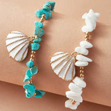 Boho Shell Beaded Bracelets-turquoise bracelets-shell bracelets-scalop shell bracelets-shell jewelry