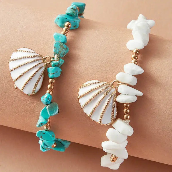 Boho Shell Beaded Bracelets-turquoise bracelets-shell bracelets-scalop shell bracelets-shell jewelry