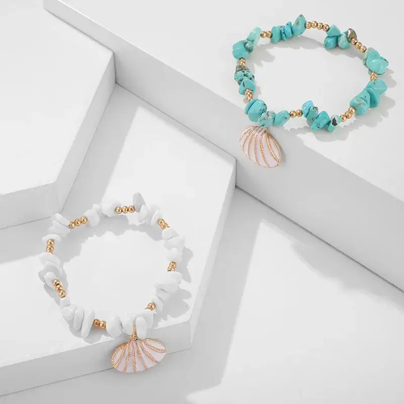 Boho Shell Beaded Bracelets-turquoise bracelets-shell bracelets-scalop shell bracelets-shell jewelry