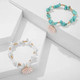 Boho Shell Beaded Bracelets-turquoise bracelets-shell bracelets-scalop shell bracelets-shell jewelry