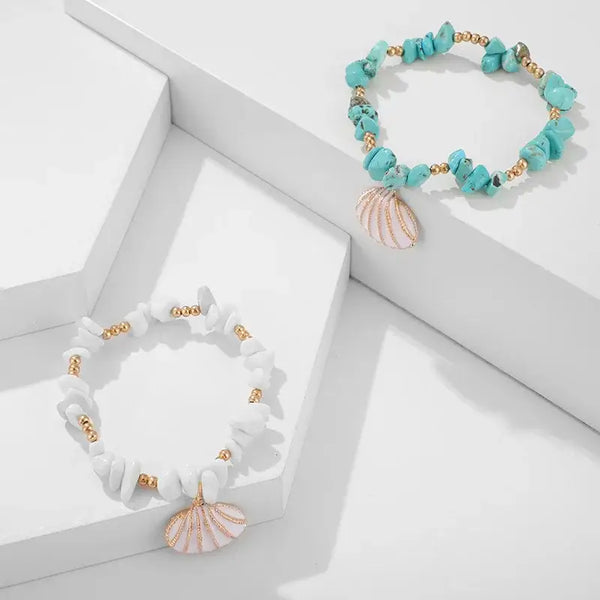 Boho Shell Beaded Bracelets-turquoise bracelets-shell bracelets-scalop shell bracelets-shell jewelry