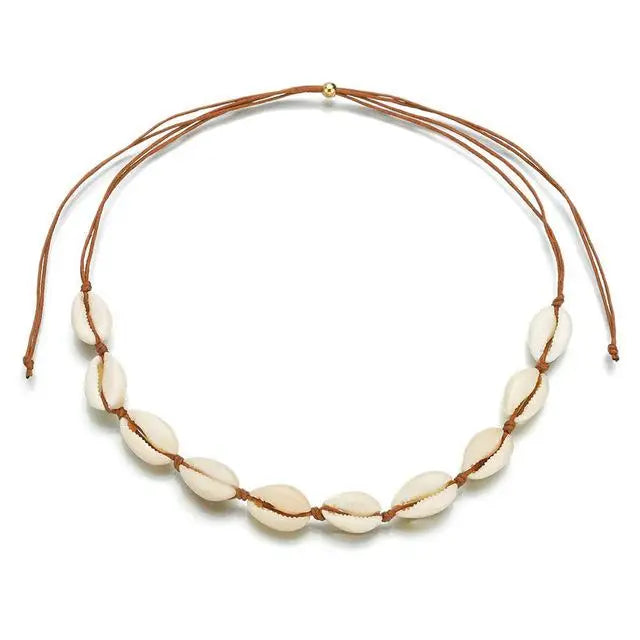 Brown Cowrie Shell Choker Necklace