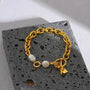 Charm Pearl Link Bracelet--pearl bracelet-shell bracelet-shell jewelry-boho chic bracelet