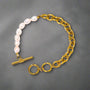 shell bracelet-pearl bracelet-shell jewelry-chain bracelet-gold and pearl chain bracelet